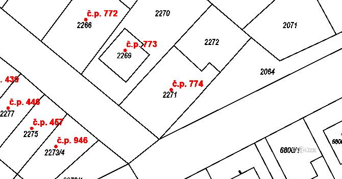 Pohořelice 774 na parcele st. 2271 v KÚ Pohořelice nad Jihlavou, Katastrální mapa