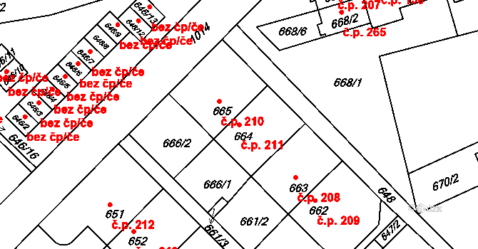Všetuly 211, Holešov na parcele st. 664 v KÚ Všetuly, Katastrální mapa