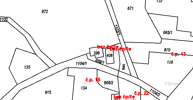 Levín 104241527 na parcele st. 396 v KÚ Levín u Litoměřic, Katastrální mapa