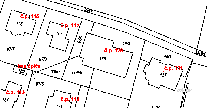 Nepasice 129, Třebechovice pod Orebem na parcele st. 189 v KÚ Nepasice, Katastrální mapa