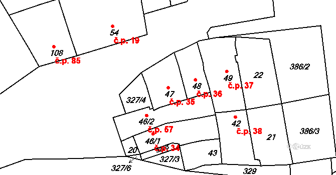 Štětovice 35, Vrbátky na parcele st. 47 v KÚ Štětovice, Katastrální mapa
