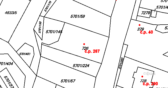Hrádek 287 na parcele st. 726 v KÚ Hrádek u Znojma, Katastrální mapa