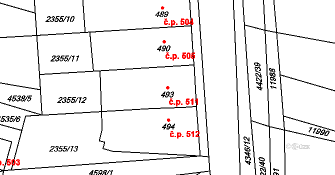 Hrušovany nad Jevišovkou 511 na parcele st. 493 v KÚ Hrušovany nad Jevišovkou, Katastrální mapa