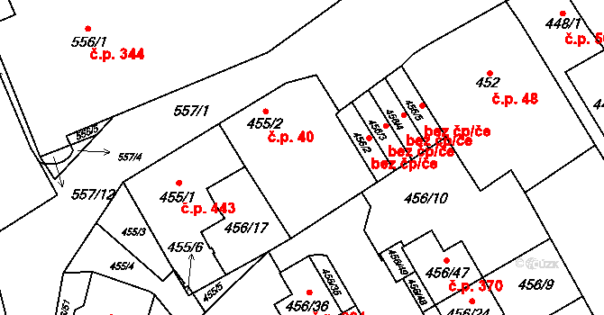 Oblekovice 40, Znojmo na parcele st. 455/2 v KÚ Oblekovice, Katastrální mapa