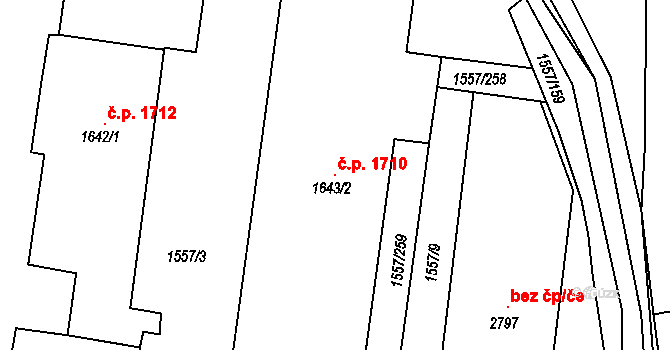 Rosice 1710 na parcele st. 1643/2 v KÚ Rosice u Brna, Katastrální mapa