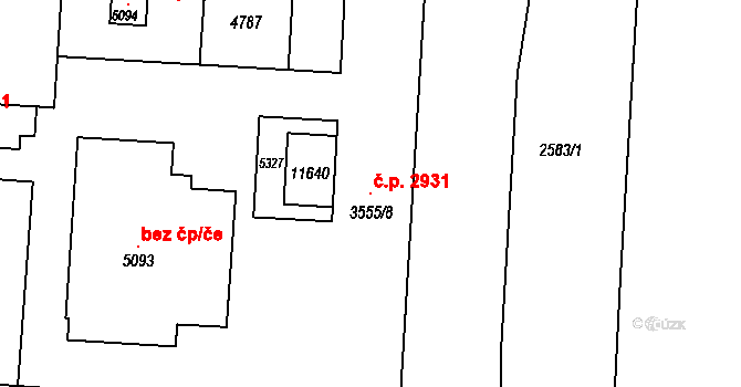 Zelené Předměstí 2931, Pardubice na parcele st. 3555/8 v KÚ Pardubice, Katastrální mapa