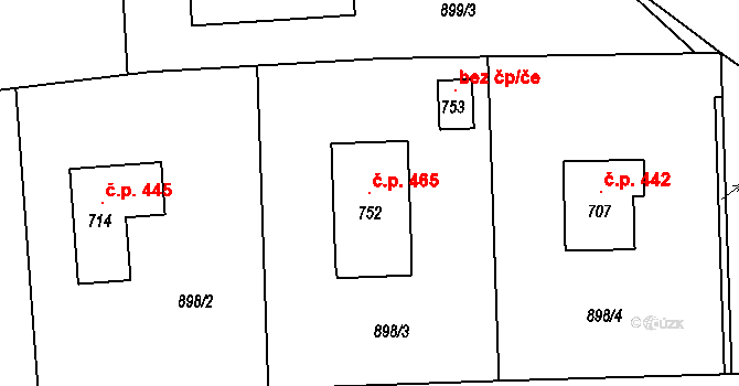 Lhenice 465 na parcele st. 752 v KÚ Lhenice, Katastrální mapa