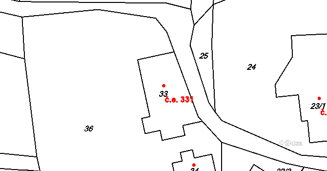 Haratice 331, Plavy na parcele st. 33 v KÚ Haratice, Katastrální mapa