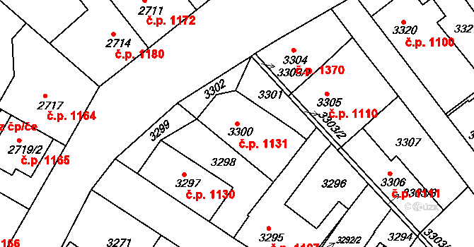 Roztoky 1131 na parcele st. 3300 v KÚ Žalov, Katastrální mapa