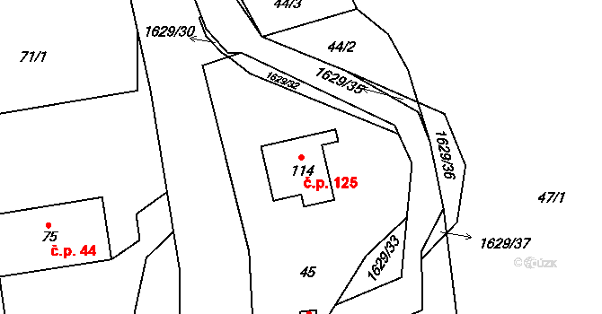 Staré Heřminovy 125 na parcele st. 114 v KÚ Staré Heřminovy, Katastrální mapa