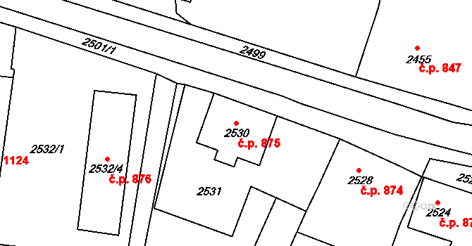 Pod Cvilínem 875, Krnov na parcele st. 2530 v KÚ Opavské Předměstí, Katastrální mapa