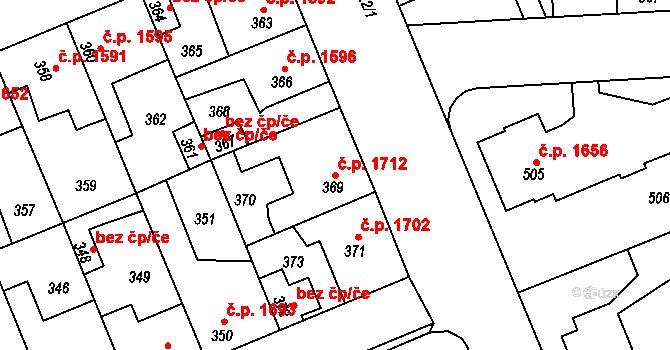 Kročehlavy 1712, Kladno na parcele st. 369/1 v KÚ Kročehlavy, Katastrální mapa