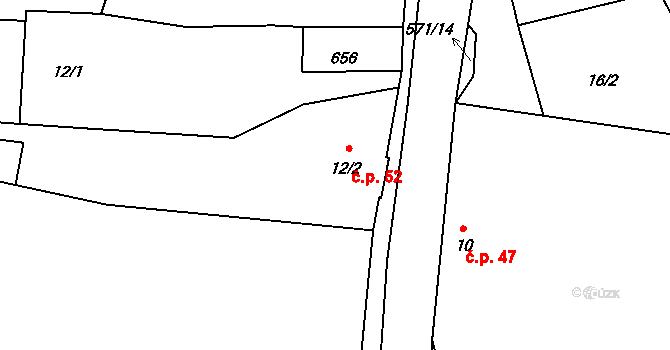 Vrbčany 52 na parcele st. 12/2 v KÚ Vrbčany, Katastrální mapa