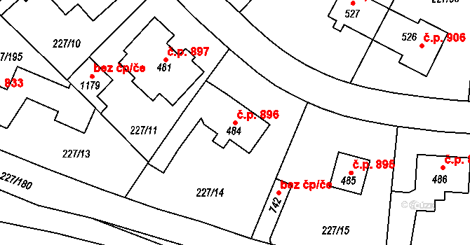 Švermov 896, Kladno na parcele st. 484 v KÚ Hnidousy, Katastrální mapa