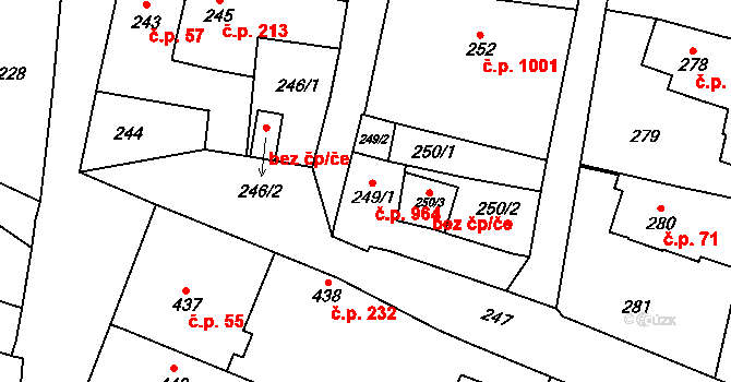Kosmonosy 964 na parcele st. 249/1 v KÚ Kosmonosy, Katastrální mapa
