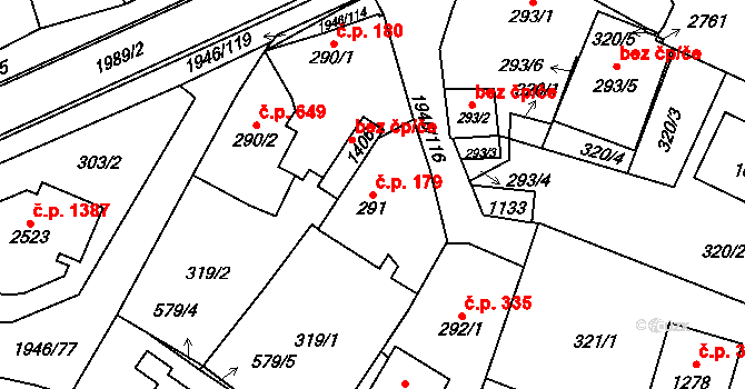 Třebechovice pod Orebem 179 na parcele st. 291 v KÚ Třebechovice pod Orebem, Katastrální mapa