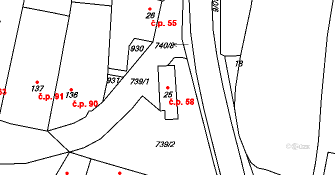 Míškovice 58 na parcele st. 25 v KÚ Míškovice, Katastrální mapa