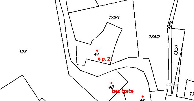 Břevenec 21, Šumvald na parcele st. 44 v KÚ Břevenec, Katastrální mapa