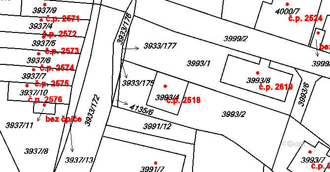 Roudnice nad Labem 2518 na parcele st. 3993/4 v KÚ Roudnice nad Labem, Katastrální mapa