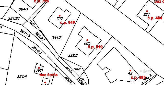 Hutisko 519, Hutisko-Solanec na parcele st. 665 v KÚ Hutisko, Katastrální mapa