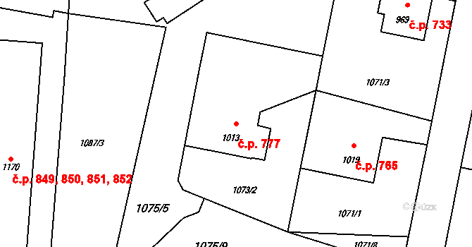 Rožnov pod Radhoštěm 777 na parcele st. 1013 v KÚ Rožnov pod Radhoštěm, Katastrální mapa