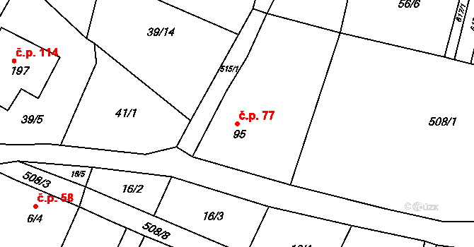 Valy 77 na parcele st. 95/1 v KÚ Valy u Mariánských Lázní, Katastrální mapa