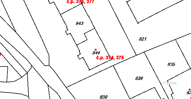 Neštěmice 374,375, Ústí nad Labem na parcele st. 844 v KÚ Neštěmice, Katastrální mapa