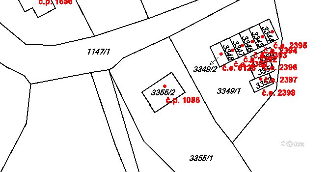 Střekov 1086, Ústí nad Labem na parcele st. 3355/2 v KÚ Střekov, Katastrální mapa