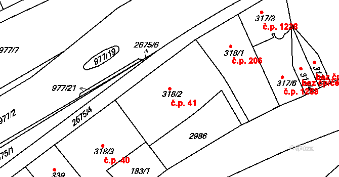 Chrudim IV 41, Chrudim na parcele st. 318/2 v KÚ Chrudim, Katastrální mapa
