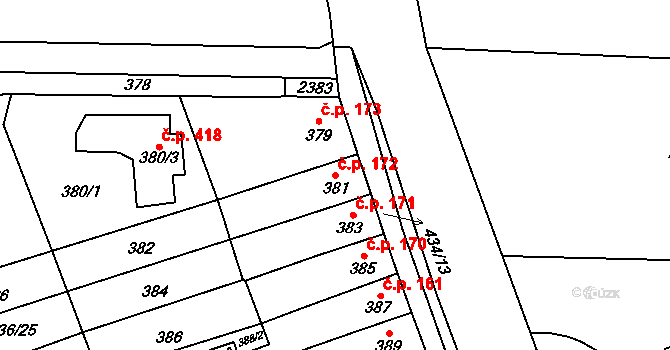 Holásky 172, Brno na parcele st. 381 v KÚ Holásky, Katastrální mapa