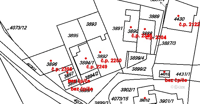 Královo Pole 2250, Brno na parcele st. 3892 v KÚ Královo Pole, Katastrální mapa
