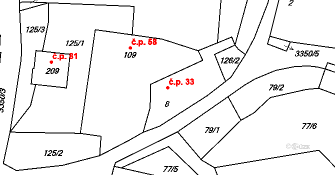 Bohunice 33, Všemyslice na parcele st. 8 v KÚ Bohunice nad Vltavou, Katastrální mapa
