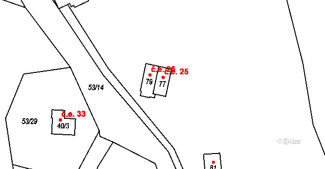 Milotice 25, Dehtáře na parcele st. 77 v KÚ Milotice, Katastrální mapa