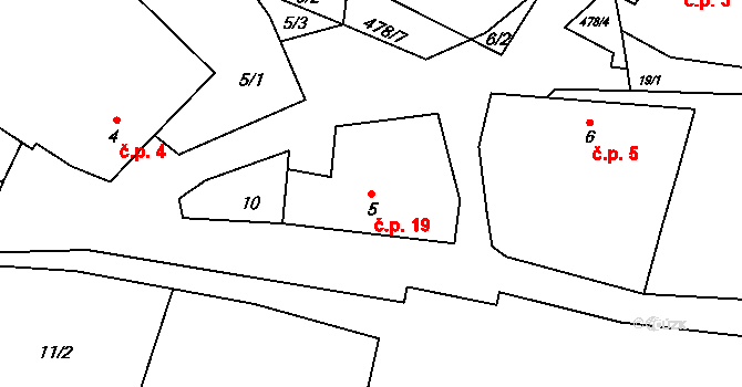 Pejškov 19, Pelhřimov na parcele st. 5 v KÚ Pejškov, Katastrální mapa