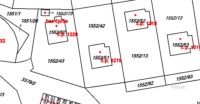 Pelhřimov 1219 na parcele st. 1552/51 v KÚ Pelhřimov, Katastrální mapa