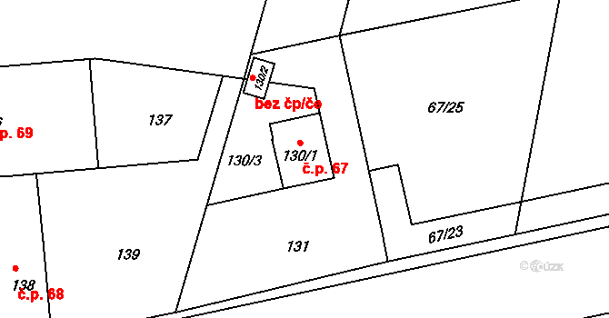 Lysůvky 67, Frýdek-Místek na parcele st. 130/1 v KÚ Lysůvky, Katastrální mapa
