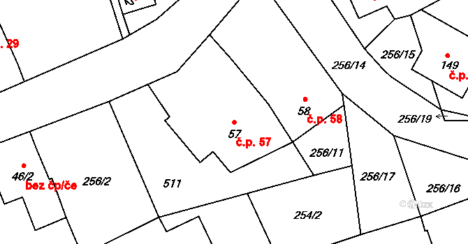 Lejšovka 57 na parcele st. 57 v KÚ Lejšovka, Katastrální mapa