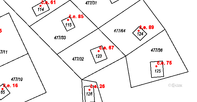 Hryzely 67, Barchovice na parcele st. 123 v KÚ Hryzely, Katastrální mapa