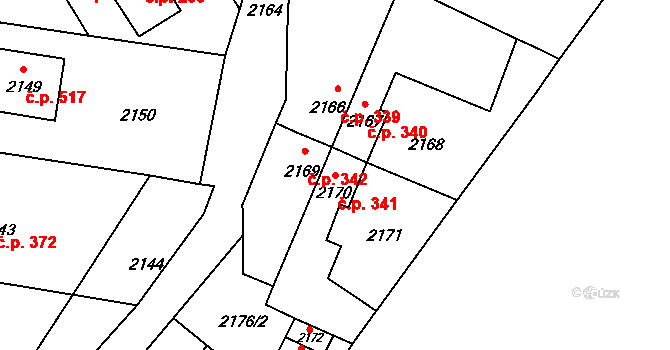 Jablůnka 341 na parcele st. 2170 v KÚ Jablůnka, Katastrální mapa