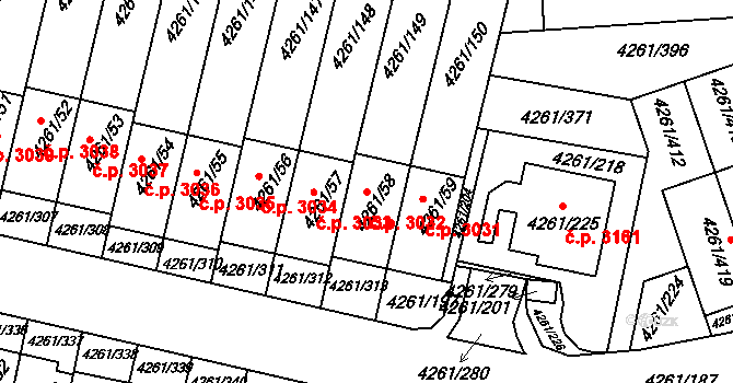 Smíchov 3032, Praha na parcele st. 4261/58 v KÚ Smíchov, Katastrální mapa