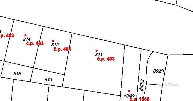 Košíře 493, Praha na parcele st. 811 v KÚ Košíře, Katastrální mapa