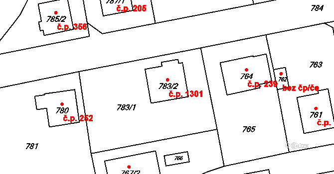 Zbraslav 1301, Praha na parcele st. 783/2 v KÚ Zbraslav, Katastrální mapa