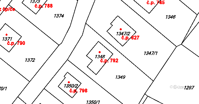 Zdice 792 na parcele st. 1348 v KÚ Zdice, Katastrální mapa