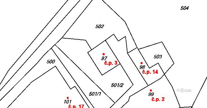 Tihava 3, Kotopeky na parcele st. 97 v KÚ Kotopeky, Katastrální mapa