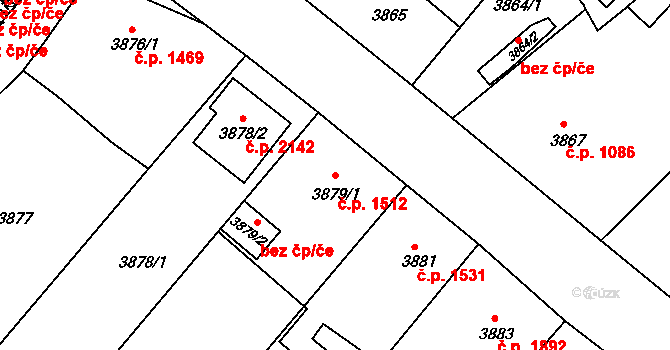 Česká Lípa 1512 na parcele st. 3879/1 v KÚ Česká Lípa, Katastrální mapa