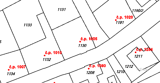 Rumburk 1 1005, Rumburk na parcele st. 1130 v KÚ Rumburk, Katastrální mapa