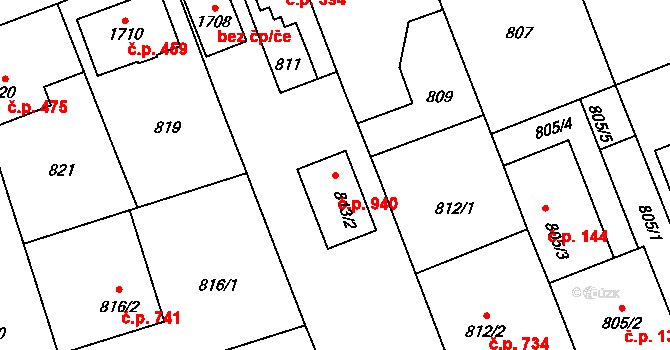 Hronov 940 na parcele st. 813/2 v KÚ Hronov, Katastrální mapa