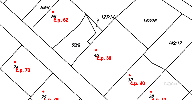 Loukonosy 39, Žiželice na parcele st. 40 v KÚ Loukonosy, Katastrální mapa