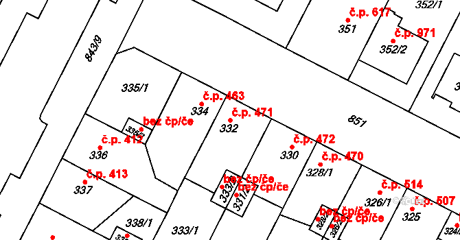 Lobzy 471, Plzeň na parcele st. 332 v KÚ Lobzy, Katastrální mapa