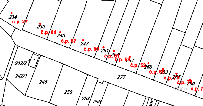 Ledce 51 na parcele st. 251 v KÚ Ledce u Židlochovic, Katastrální mapa